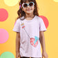 Purple Short Sleeve Girls' Summer T Shirt with a printed sling bag