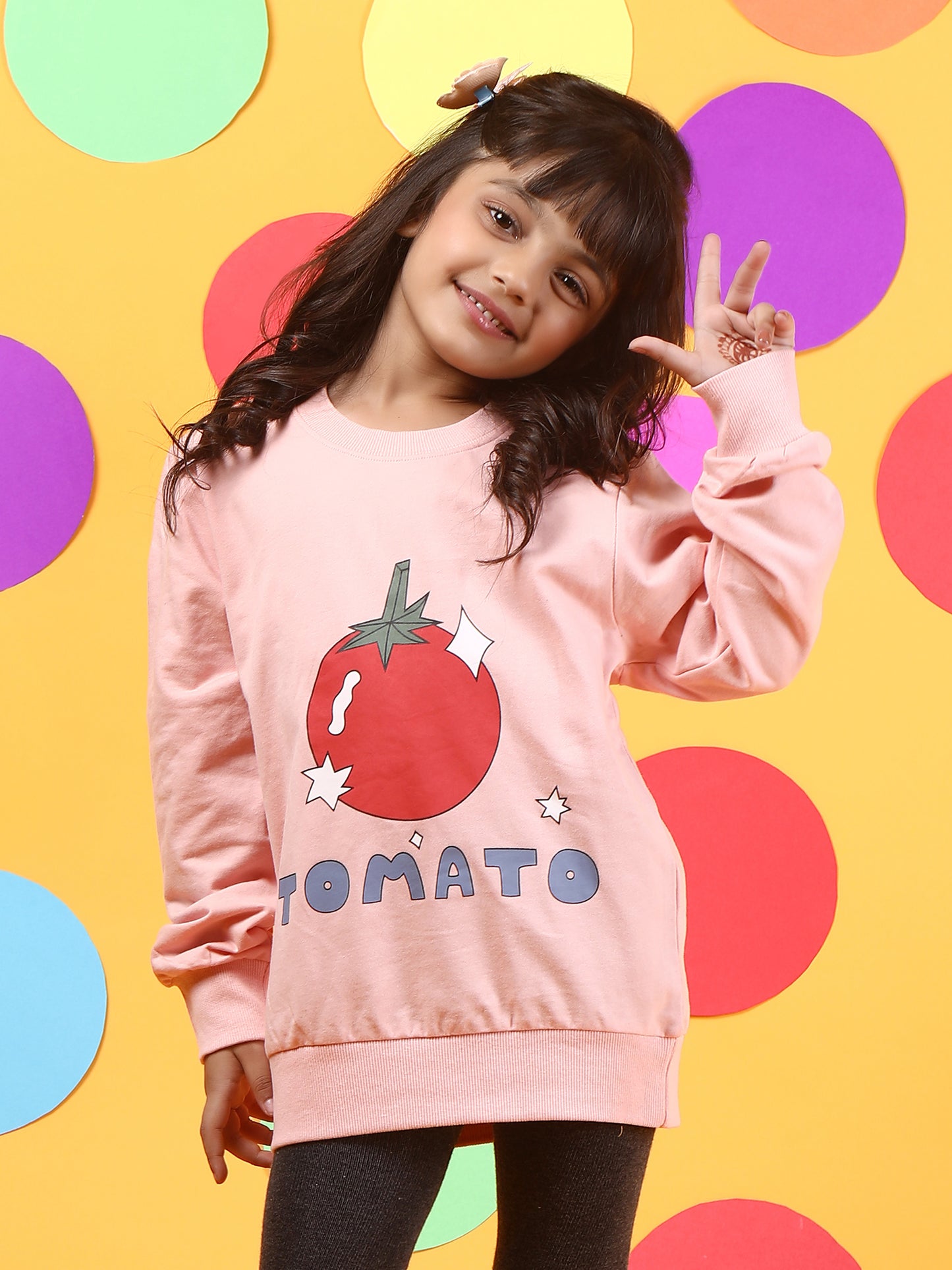 Cute Tomato Pink Cotton Sweatshirt for Girls