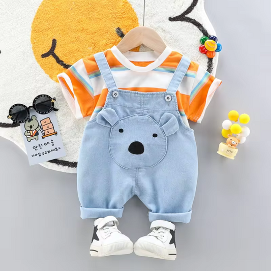 Pure Cotton Teddy Dungaree Set for boys