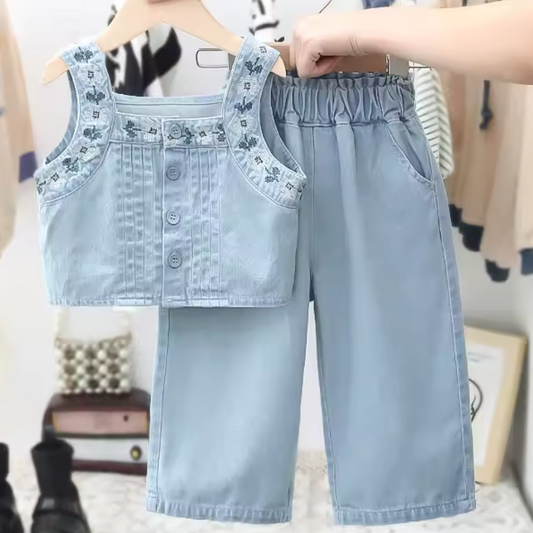 Premium Sleeveless Denim Set for Girls- 2 Pieces