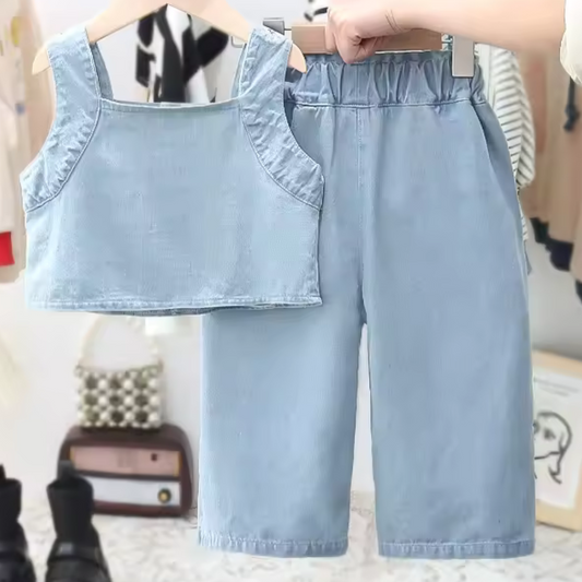 Premium Sleeveless Denim Set for Girls- 2 Pieces