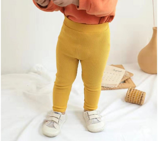 Breathable Cotton Ribbed Kids Pants - Yellow