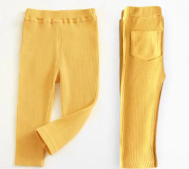 Breathable Cotton Ribbed Kids Pants - Yellow