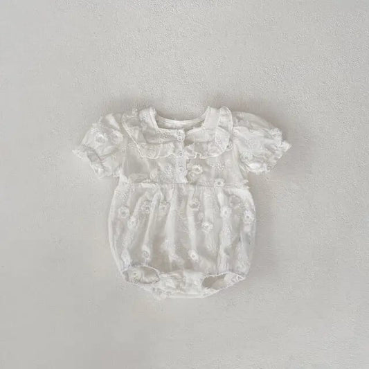 Elegant Cotton Baby Romper with Cut Flower Embroidery