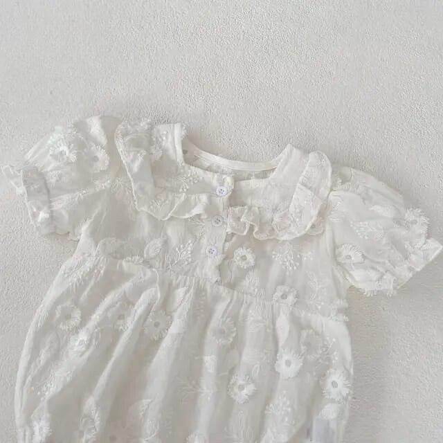 Elegant Cotton Baby Romper with Cut Flower Embroidery