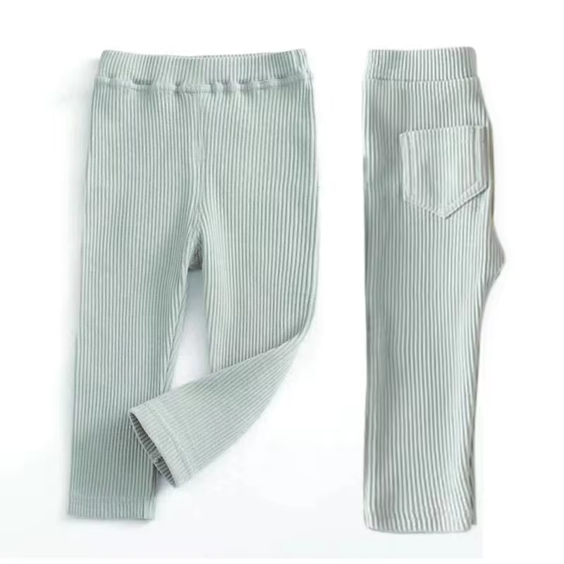 Breathable Cotton Ribbed Kids Pants - Soft Green