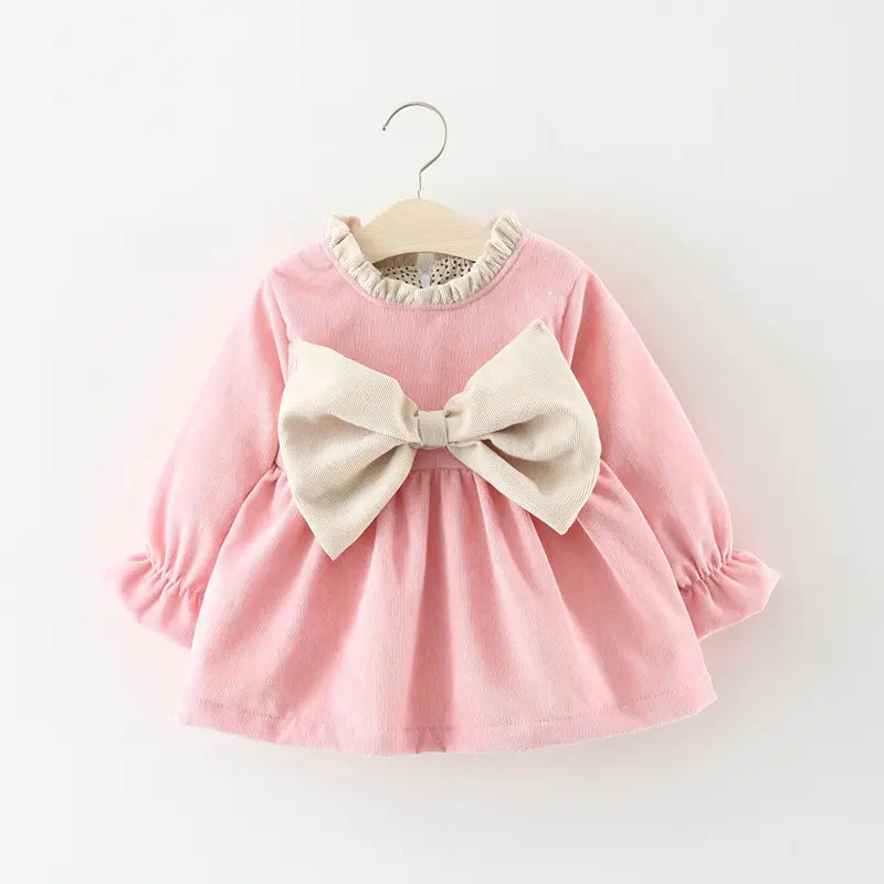 Adorable Baby Girl Bowknot Corduroy Dress - Pink