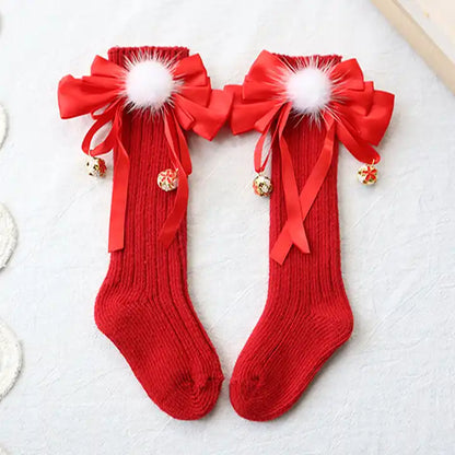 Red Partywear Knee-High Socks for Baby Girls with bells!