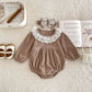 Charming Elegance: Infant Long Sleeve Waffle Jumpsuit with Lace Headband