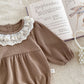 Charming Elegance: Infant Long Sleeve Waffle Jumpsuit with Lace Headband