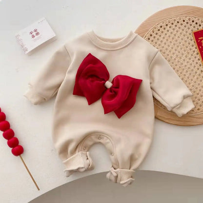 Soft Fleece Baby Romper with Adorable Bow