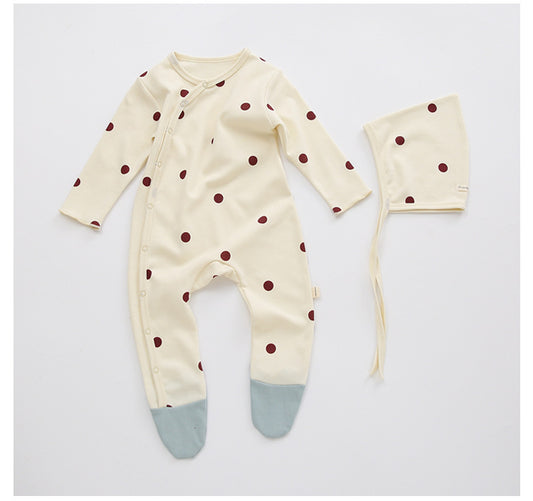 Organic Cotton Off White Jumpsuit for Babies - Polka Dot Delight