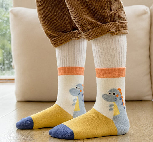 Comfortable, Breathable and Stylish Kid's Cotton Crew Socks - Dinos Series (Pack of 5)