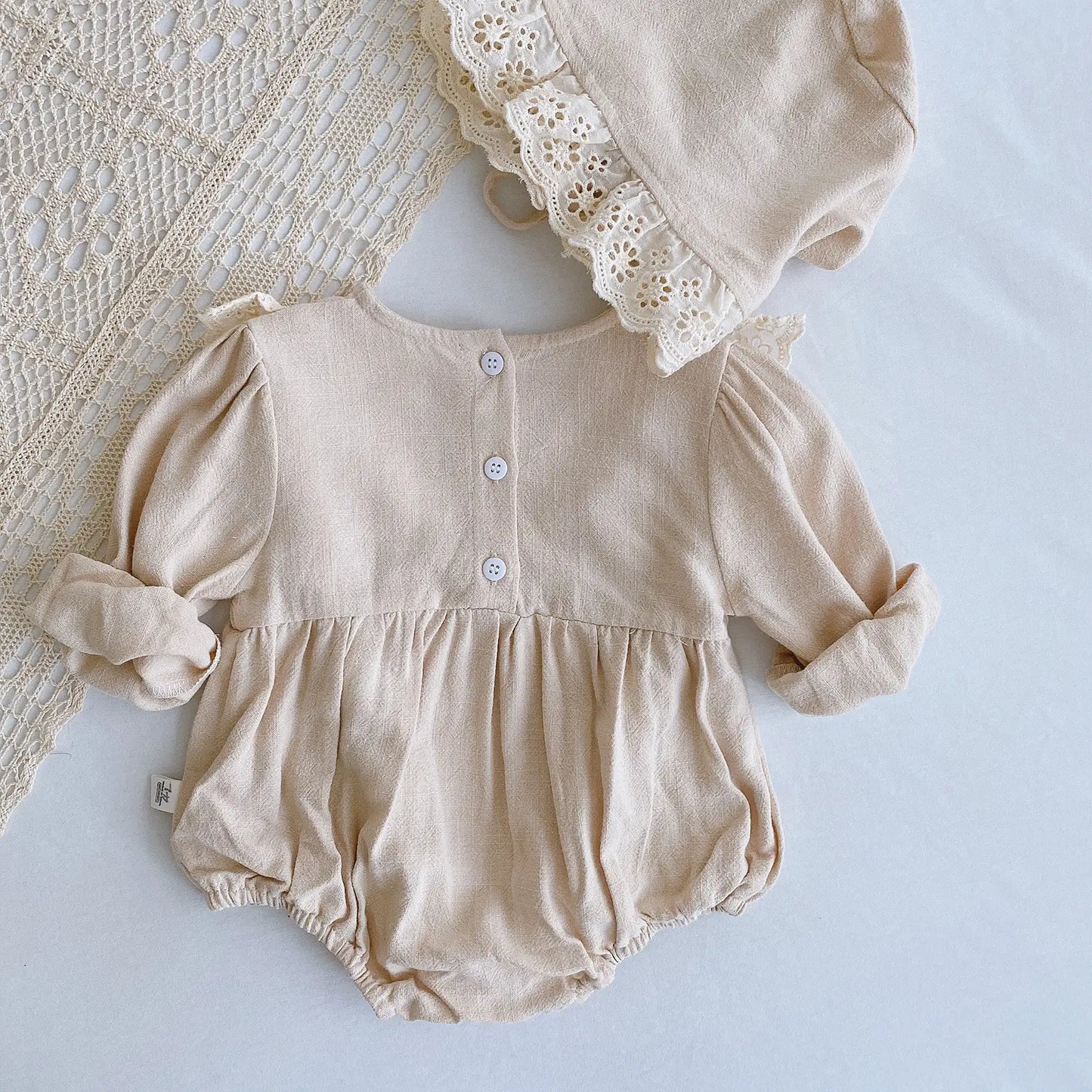 Pure Elegance: Embroidered Romper with Cap and Pure Cotton Comfort