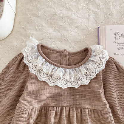 Charming Elegance: Infant Long Sleeve Waffle Jumpsuit with Lace Headband