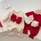 Soft Fleece Baby Romper with Adorable Bow in Red