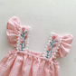 Baby Girl Embroidered Checker Romper with Hairband