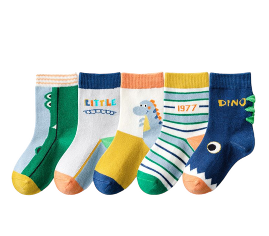 Comfortable, Breathable and Stylish Kid's Cotton Crew Socks - Dinos Series - Crazy Toes ®