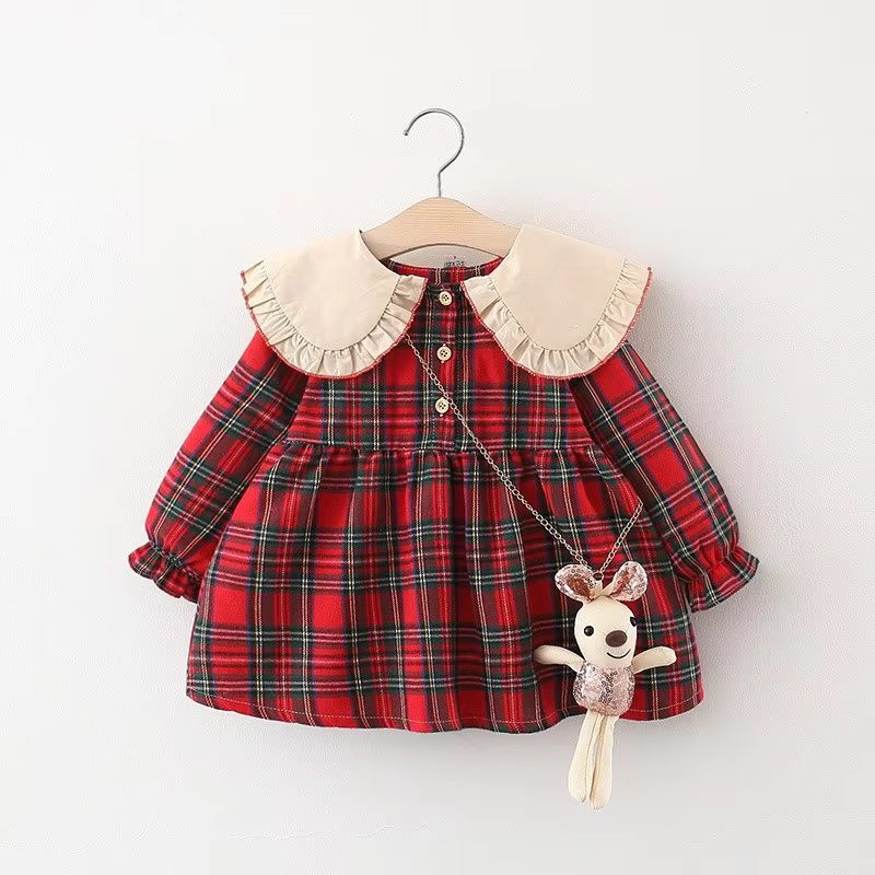 Adorable Long Sleeve A-Line Baby Girl Dress with Bunny Pendant