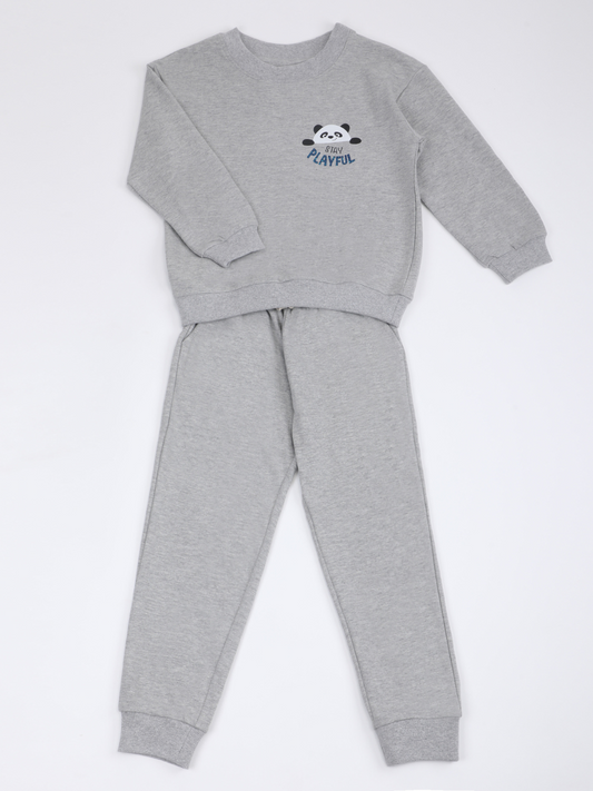 Kids Autumn Co-Ord Set - Grey with Panda Design