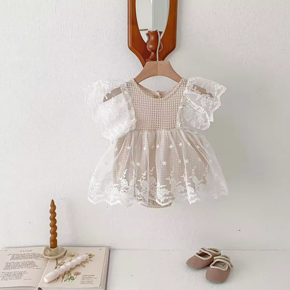 Summer Chic: Waffle Lace Romper Frock for Baby Girls