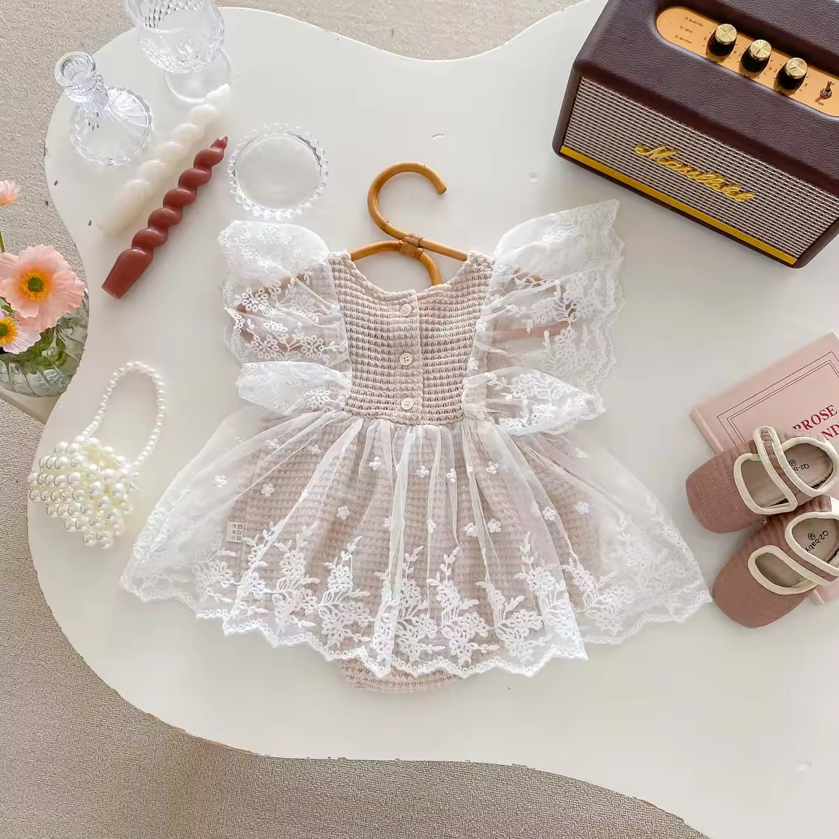 Summer Chic: Waffle Lace Romper Frock for Baby Girls
