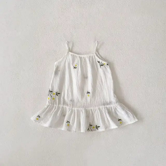 Beautiful Baby Girl's Halter Dress with Flower Embroidery