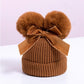 Double Fur Ball Baby Beanie Hat with Cute Bow