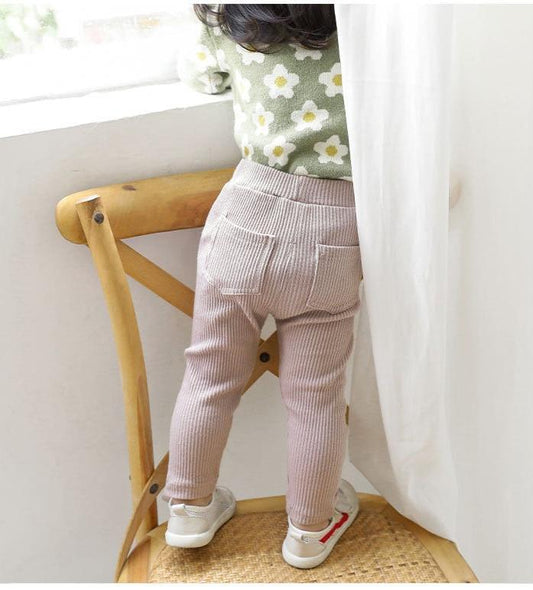 Breathable Cotton Ribbed Kids Pants - Dark Pink