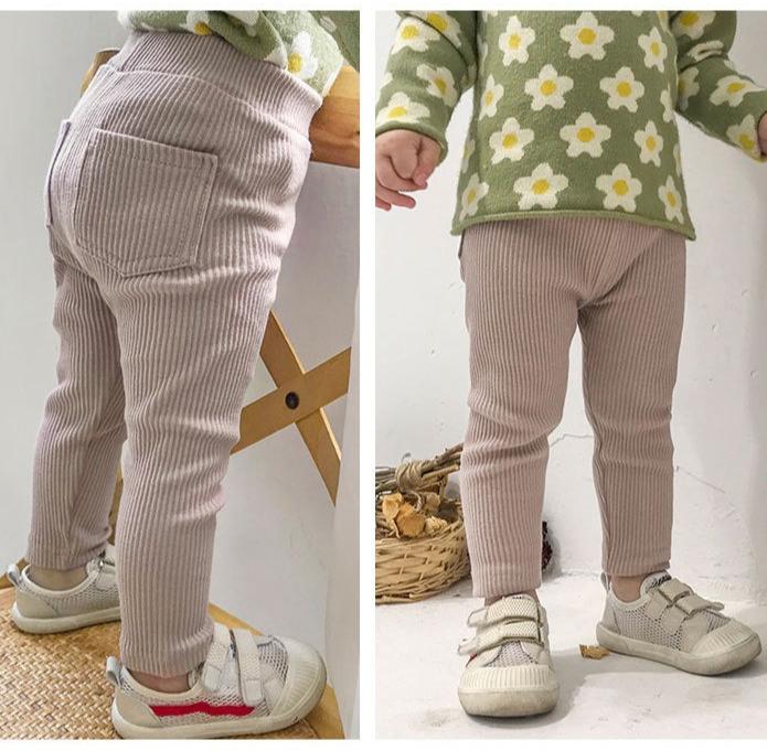 Breathable Cotton Ribbed Kids Pants - Dark Pink