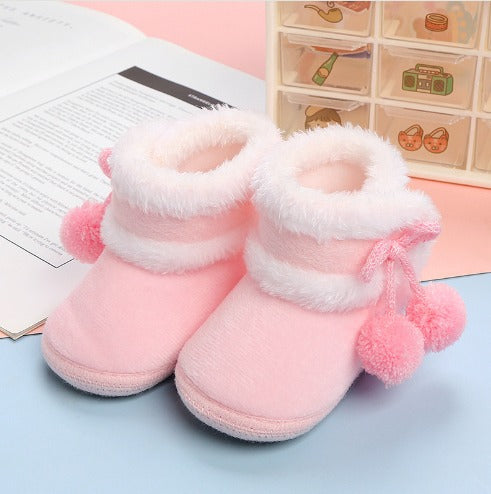 Warm Fur shoes for babies with Pom Pom