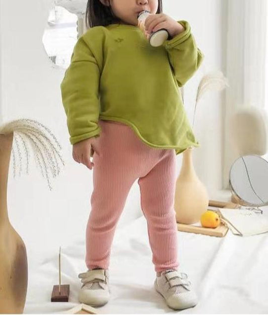 Breathable Cotton Ribbed Kids Pants - Baby Pink