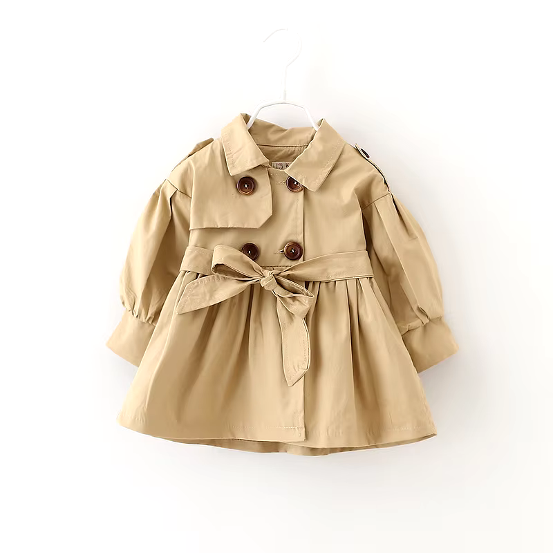 Chic Baby Girls’ Coat with Belt - Cozy Spring & Autumn Style