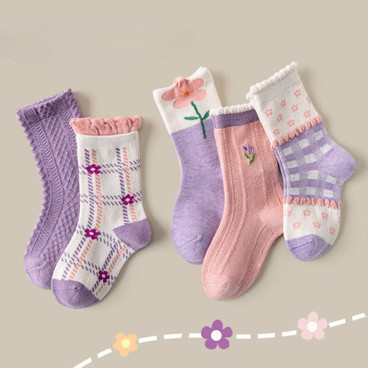 Purple Bloom Premium Pure Cotton Socks - Unmatched Comfort and Style (Pack of 5)