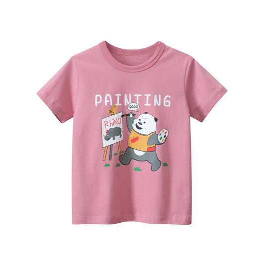 100% Cotton Short Sleeve Tops Round Neck Kids Baby Girl Painting T Shirt - Crazy Toes ®