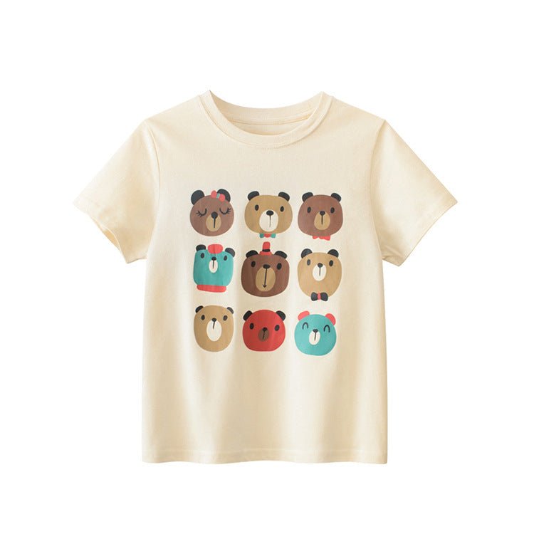 100% Cotton Short Sleeve Tops Round Neck Kids Girls' Teddy Bear T Shirt - Crazy Toes ®