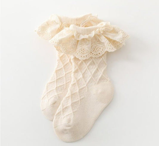 Girls Ruffled Socks: A Perfect Blend of Comfort and Style - Off White - Crazy Toes ®